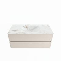 MONDIAZ VICA-DLUX 110cm badmeubel onderkast Linen 2 lades. Inbouw wastafel CLOUD midden zonder kraangat, kleur Frappe. - thumbnail
