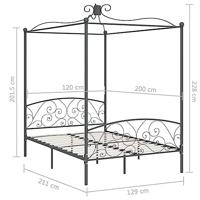 Hemelbedframe metaal grijs 120x200 cm - thumbnail