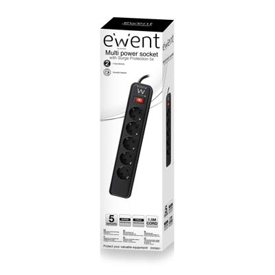 Ewent EW3951 Stekkerdoos 5 Sockets met Schakelaar en Overspanningsbeveiliging - 1,5 meter Ewent EW3951 Stekkerdoos 5 Sockets met Schakelaar en Overspanningsbeveiliging - 1,5 meter