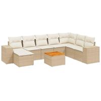 9-delige Loungeset met kussens poly rattan beige - thumbnail