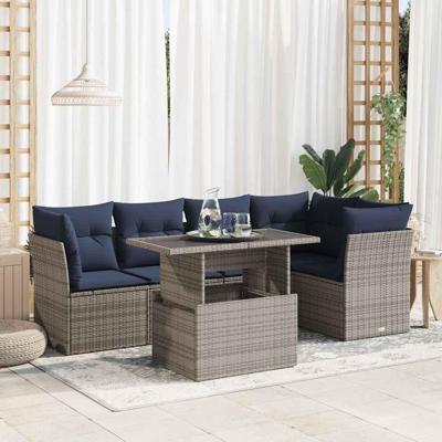 6-delige Loungeset met kussens poly rattan acacia grijs