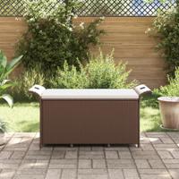 Tuinbank met kussen 116x46x57 cm poly rattan bruin - thumbnail