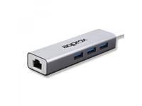 Approx APPC07GHUB Hub met 3 poorten USB 3.0 en een RJ-45-poort, zilverkleurig - thumbnail