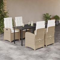 5-delige Tuinset met kussens poly rattan beige - thumbnail