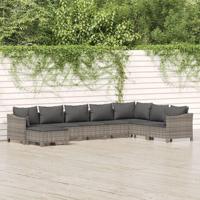 8-delige Loungeset met kussens poly rattan grijs - thumbnail