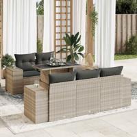 6-delige Loungeset met kussens poly rattan lichtgrijs - thumbnail