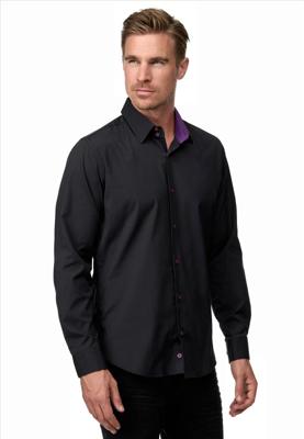 ItalianStyle - Kosta - Herenoverhemd - Slimfitmodel - Zwart - lilapaars ItalianStyle - Kosta - Herenoverhemd - Slimfitmodel - Zwart - lilapaars