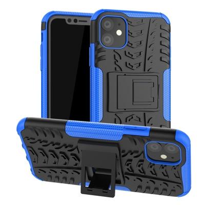Voor iPhone 11 Tire textuur TPU + PC schokbestendig geval met houder (blauw)