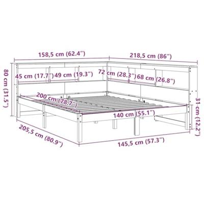 Bed met boekenkast zonder matras grenenhout wasbruin 140x200 cm