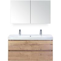 Maxx XL Badmeubelset 120 cm - Natuur Eiken - Wastafel Just Enkel 2 Kraangaten met Spiegelkast - thumbnail