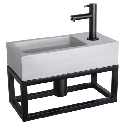 Differnz Ravo fonteinset beton lichtgrijs kraan recht mat zwart 38.5 x 18.5 x 9 cm met handdoekrek