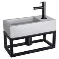 Differnz Ravo fonteinset beton lichtgrijs kraan recht mat zwart 38.5 x 18.5 x 9 cm met handdoekrek - thumbnail