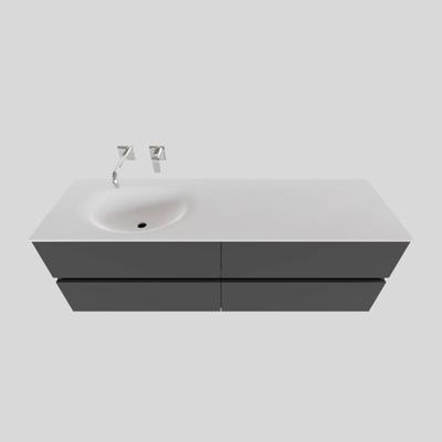 Badkamermeubel Solid Surface BWS Stockholm 200x46 cm Mat Antraciet Wasbak Links (0 kraangaten, 4 lades) Badkamermeubel Solid Surface BWS Stockholm 200x46 cm Mat Antraciet Wasbak Links (0 kraangaten, 4 lades)