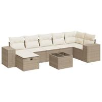 8-delige Loungeset met kussens poly rattan beige - thumbnail