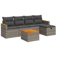 6-delige Loungeset met kussens poly rattan grijs - thumbnail