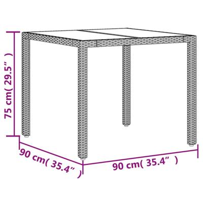 Tuintafel met glazen blad 90x90x75 cm poly rattan grijs - thumbnail