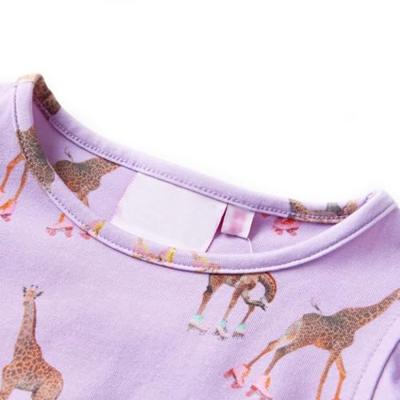 Kinderjurk met mouwen ruches en trekkoord girafprint 128 lila Kinderjurk met mouwen ruches en trekkoord girafprint 128 lila