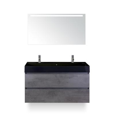 Maxx XL Badmeubelset 120 cm - Beton Antrac - Wastafel Kube Enkel Zw 2 kraangaten - met LED Spiegel