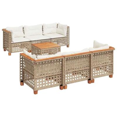 7-delige Loungeset met kussens poly rattan beige