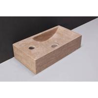 Forzalaqua Venetia fonteinbak 40x22x10cm wasbak rechts 1 kraangat links Natuursteen Travertin gezoet 100379 - thumbnail