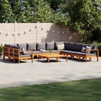 9-delige Loungeset met kussens massief acaciahout - thumbnail