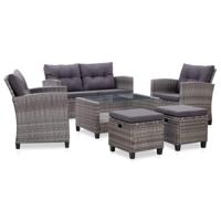 6-delige Loungeset met kussens poly rattan donkergrijs - thumbnail