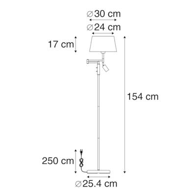 QAZQA Vloerlamp brons met witte kap en verstelbare leeslamp - Ladas QAZQA Vloerlamp brons met witte kap en verstelbare leeslamp - Ladas