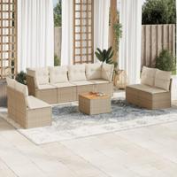 9-delige Loungeset met kussens poly rattan beige - thumbnail