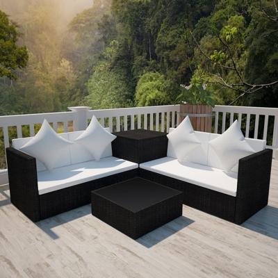 4-delige Loungeset met kussens poly rattan zwart 4-delige Loungeset met kussens poly rattan zwart