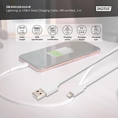 Digitus 1m, Lightning/USB-A 1m USB A Lightning Wit