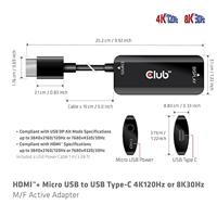 CLUB3D HDMI + Micro USB to USB Type-C 4K120Hz or 8K30Hz M/F Active Adapter - thumbnail