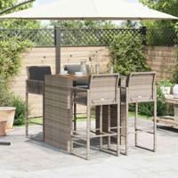 5-delige Tuinbarset met kussens poly rattan acacia grijs - thumbnail