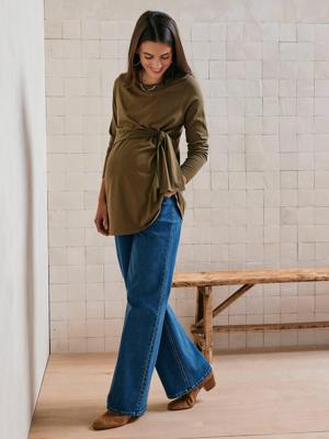 Lang T-shirt met strik zwangerschap en borstvoeding olijf Lang T-shirt met strik zwangerschap en borstvoeding olijf