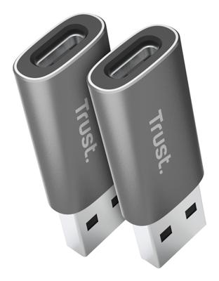 Trust CALYX USB-A TO USB-C ADAPTER 2PACK USB Hub Grijs Trust CALYX USB-A TO USB-C ADAPTER 2PACK USB Hub Grijs