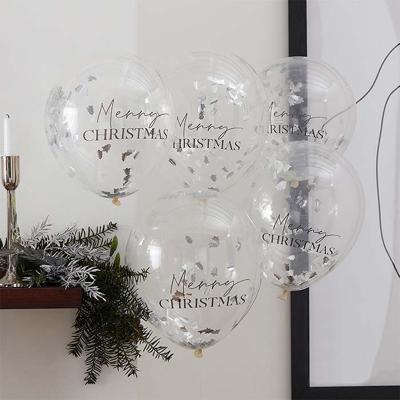 Confettiballonnen 'Merry Christmas' Zilver (5st)