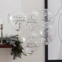 Confettiballonnen 'Merry Christmas' Zilver (5st) - thumbnail