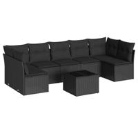 8-delige Loungeset met kussens poly rattan zwart - thumbnail