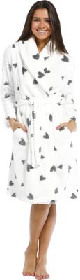 Witte fleece damesbadjas hartjes - Rebelle-XXL (52-54)
