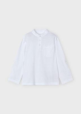 Mayoral Zomer polo shirt L/S mao kraag jongens - wit