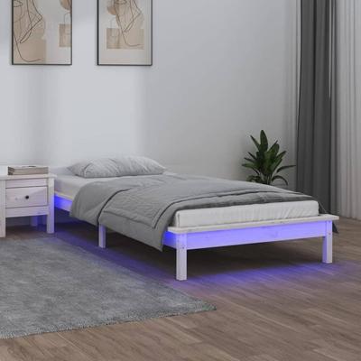 Bedframe LED massief hout wit 90x190 cm