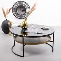 Sohome Ronde Salontafel 'Alejandro' 88cm, zwart glas met antiek brons - thumbnail