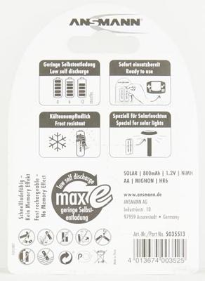Ansmann HR06 Solar maxE Oplaadbare AA batterij (penlite) NiMH 800 mAh 1.2 V 2 stuk(s)