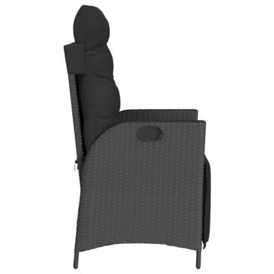 Tuinstoel verstelbaar met voetensteun poly rattan zwart - thumbnail