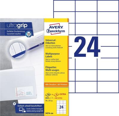 Etiket avery 3474-200 70x37mm wit 4800st