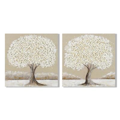 Canvas Home ESPRIT Wit Beige Boomstructuur Traditioneel 100 x 3 x 100 cm 102 X 3 X 102 CM (2 Stuks)