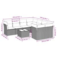 9-delige Loungeset met kussens poly rattan zwart - thumbnail