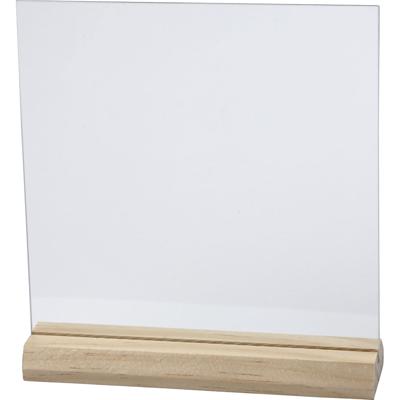 Creativ Company Glazen plaat met houten voet, afm 15,5x15,5 cm, dikte 28 mm, 10 set/ 1 doos