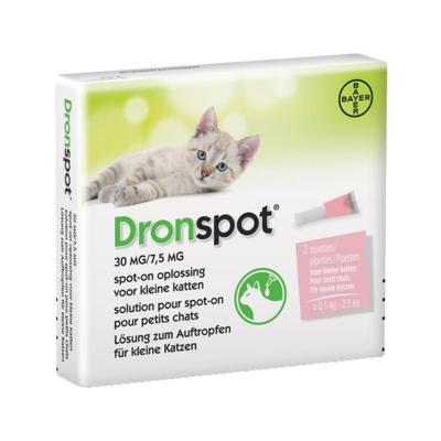 Dronspot 30 mg/7,5 mg Spot-on oplossing voor katten (0,5 - 2 kg) - 2 pipetten