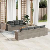 8-delige Loungeset met kussens poly rattan grijs - thumbnail