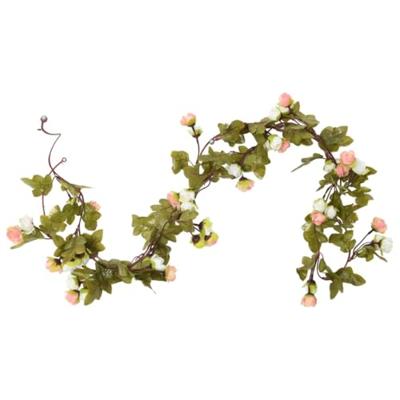 VidaXL Kerstslingers met bloemen 6 st 215 cm champagnekleurig